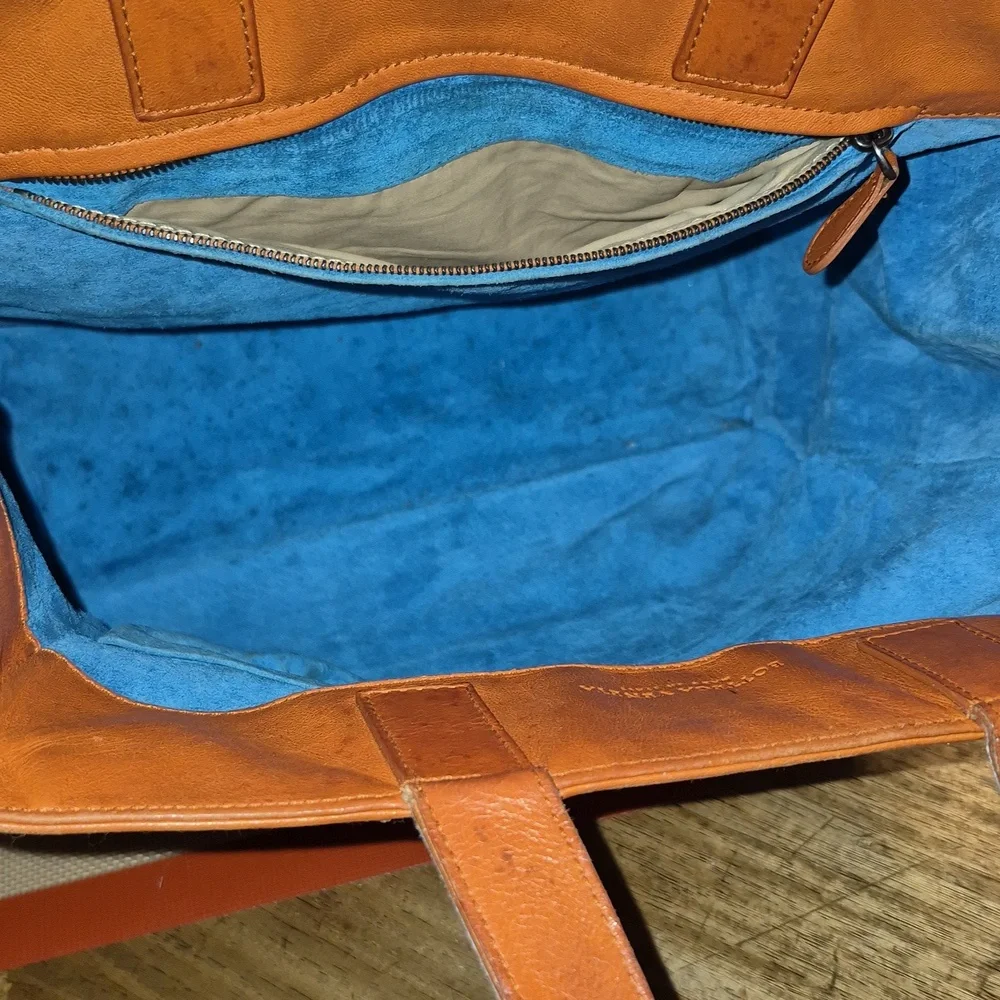 Bottega Veneta Persimmon Intrecciato Woven Leather Tote With Blue Suede Interior - Picture 9 of 14